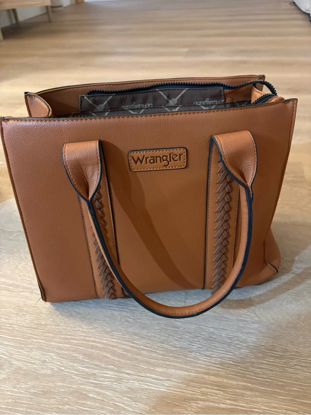 Wrangler Cognac Braided-Trim Tote